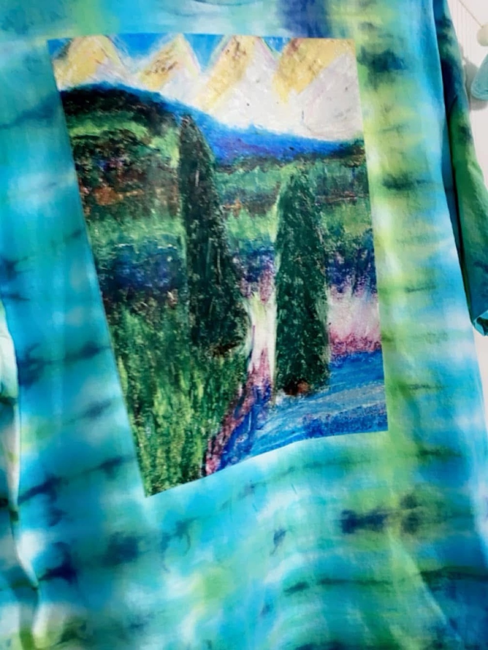 Tie-Dye Landscape Graphic Tee in Aqua & Green